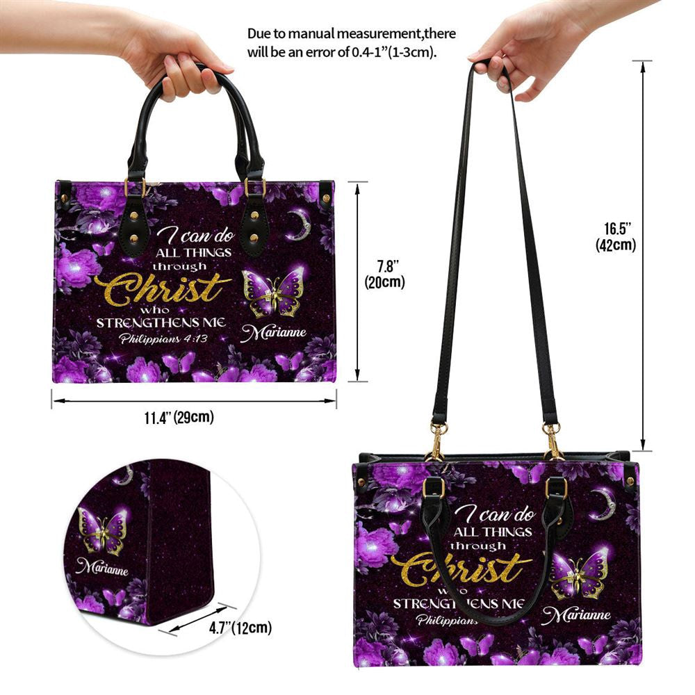 Christian Handbags, Personalized I Can Do All Things Through Christ Purple Leather Handbag, Religious Bag, Christian Bag