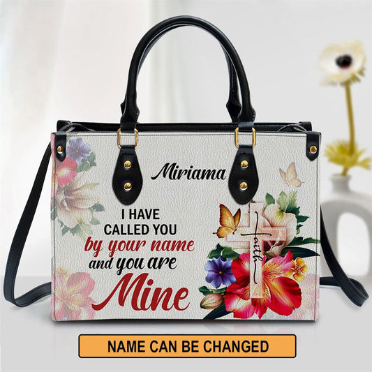 Christian Handbags, Personalized I Have Called You By Your Name Isaiah 431 Cross And Flower Leather Handbag, Leather Bible Handbag, Christian Bag
