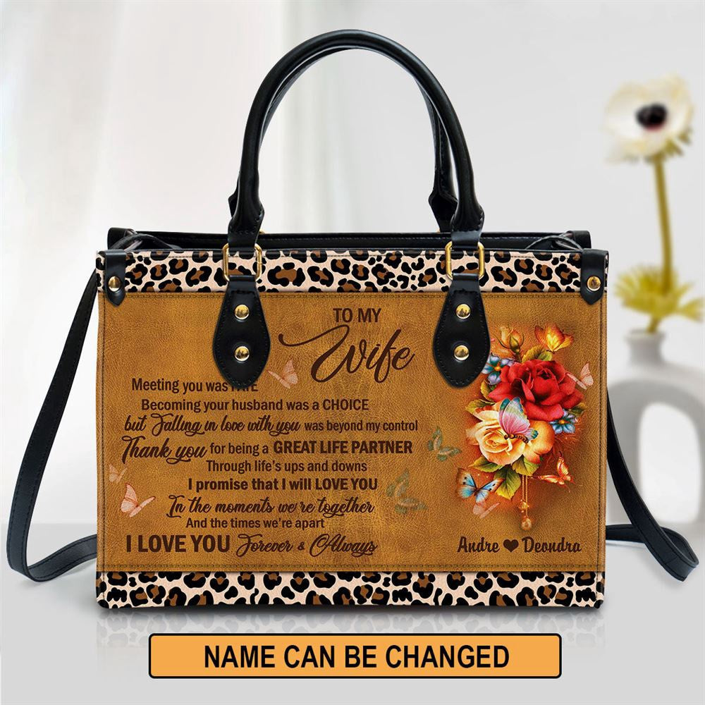 Christian Handbags, Personalized I Love You Forever And Always Leather Handbag, Custom Name Flower Leather Handbag For Wife, Christian Bag