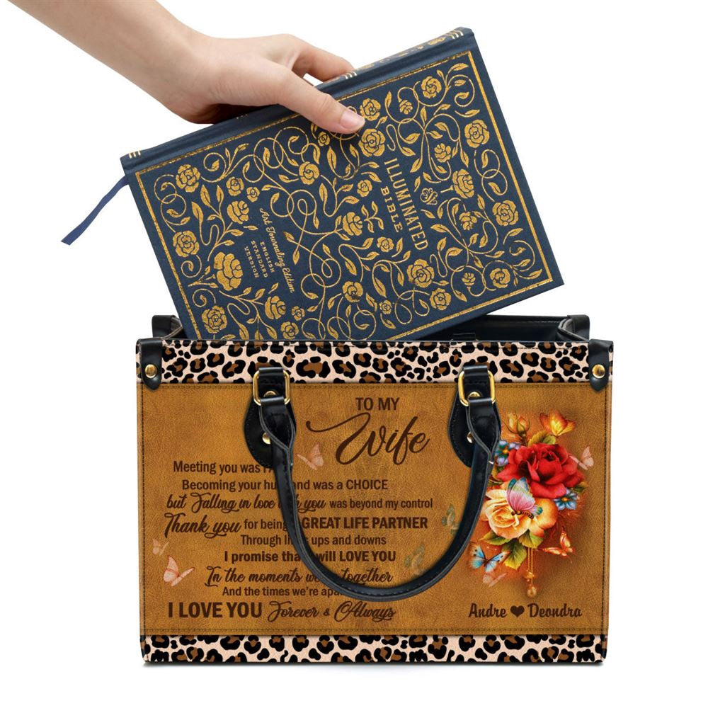 Christian Handbags, Personalized I Love You Forever And Always Leather Handbag, Custom Name Flower Leather Handbag For Wife, Christian Bag