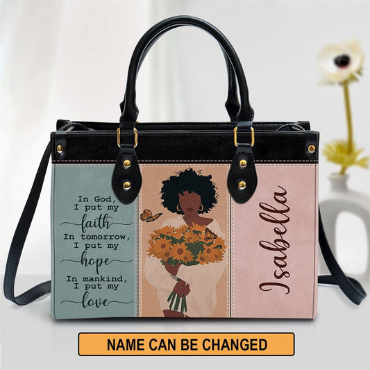 Christian Handbags, Personalized I Put My Faith In God Leather Handbag, Religious Bag, Christian Bag