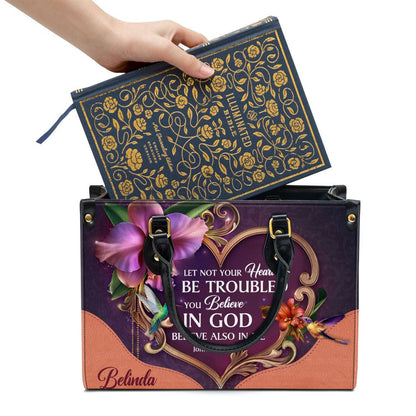 Christian Handbags, Personalized Let Not Your Heart Be Troubled Leather Handbag, Religious Bag, Christian Bag