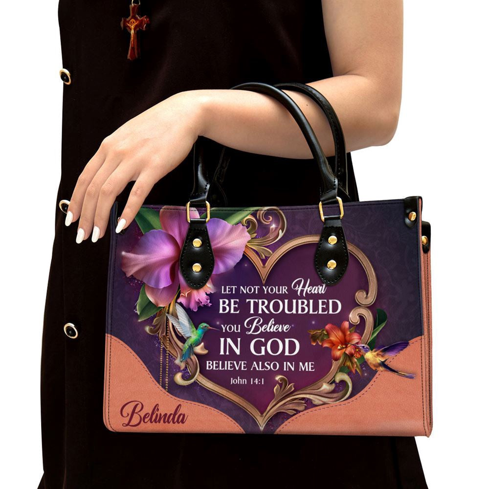 Christian Handbags, Personalized Let Not Your Heart Be Troubled Leather Handbag, Religious Bag, Christian Bag