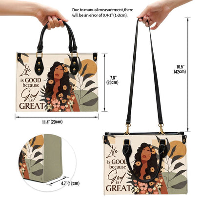 Christian Handbags, Personalized Life Is Good Because God Is Great Pretty Leather Handbag, Religious Bag, Christian Bag