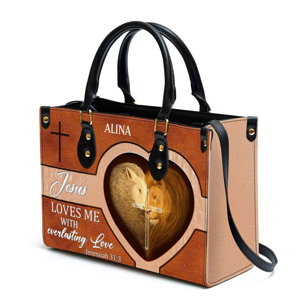 Christian Handbags, Personalized Lion Leather Handbag Jesus Loves Me With Everlasting Love, Religious Bag, Christian Bag