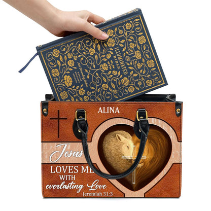 Christian Handbags, Personalized Lion Leather Handbag Jesus Loves Me With Everlasting Love, Religious Bag, Christian Bag