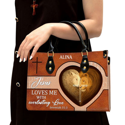 Christian Handbags, Personalized Lion Leather Handbag Jesus Loves Me With Everlasting Love, Religious Bag, Christian Bag