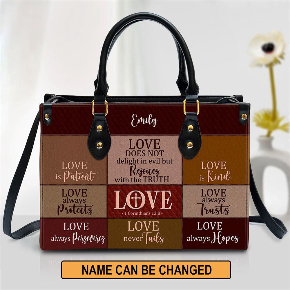 Christian Handbags, Personalized Love Is Patient Leather Handbag With Handle Spiritual, Religious Bag, Christian Bag
