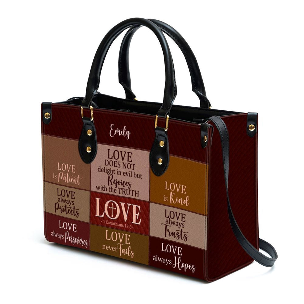 Christian Handbags, Personalized Love Is Patient Leather Handbag With Handle Spiritual, Religious Bag, Christian Bag