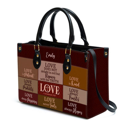 Christian Handbags, Personalized Love Is Patient Leather Handbag With Handle Spiritual, Religious Bag, Christian Bag