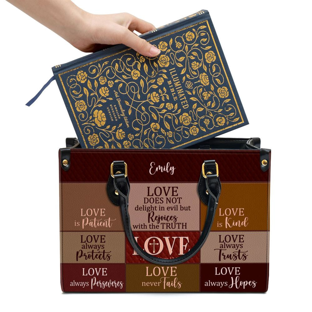 Christian Handbags, Personalized Love Is Patient Leather Handbag With Handle Spiritual, Religious Bag, Christian Bag