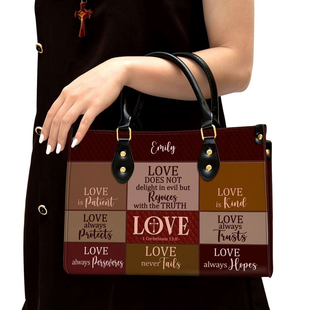 Christian Handbags, Personalized Love Is Patient Leather Handbag With Handle Spiritual, Religious Bag, Christian Bag