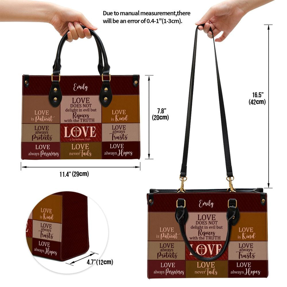 Christian Handbags, Personalized Love Is Patient Leather Handbag With Handle Spiritual, Religious Bag, Christian Bag