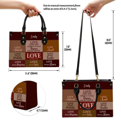 Christian Handbags, Personalized Love Is Patient Leather Handbag With Handle Spiritual, Religious Bag, Christian Bag