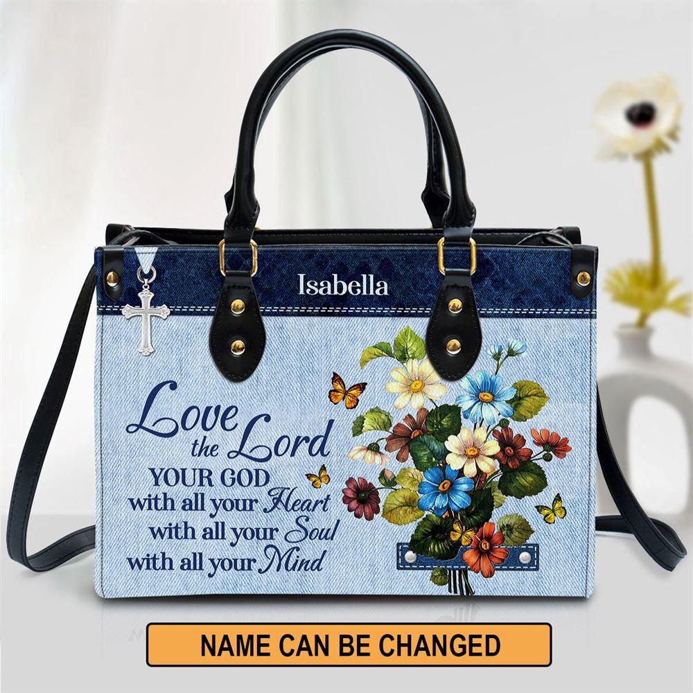 Christian Handbags, Personalized Matthew 2237 Flower Leather Handbag Love The Lord Your God With All Your Heart, Religious Bag, Christian Bag