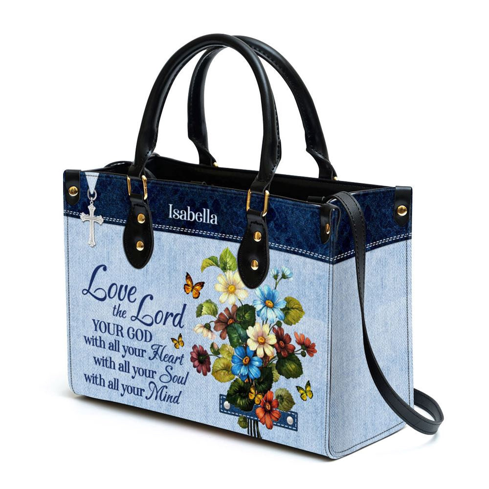 Christian Handbags, Personalized Matthew 2237 Flower Leather Handbag Love The Lord Your God With All Your Heart, Religious Bag, Christian Bag