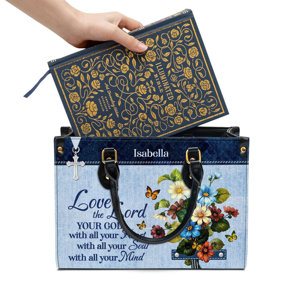 Christian Handbags, Personalized Matthew 2237 Flower Leather Handbag Love The Lord Your God With All Your Heart, Religious Bag, Christian Bag