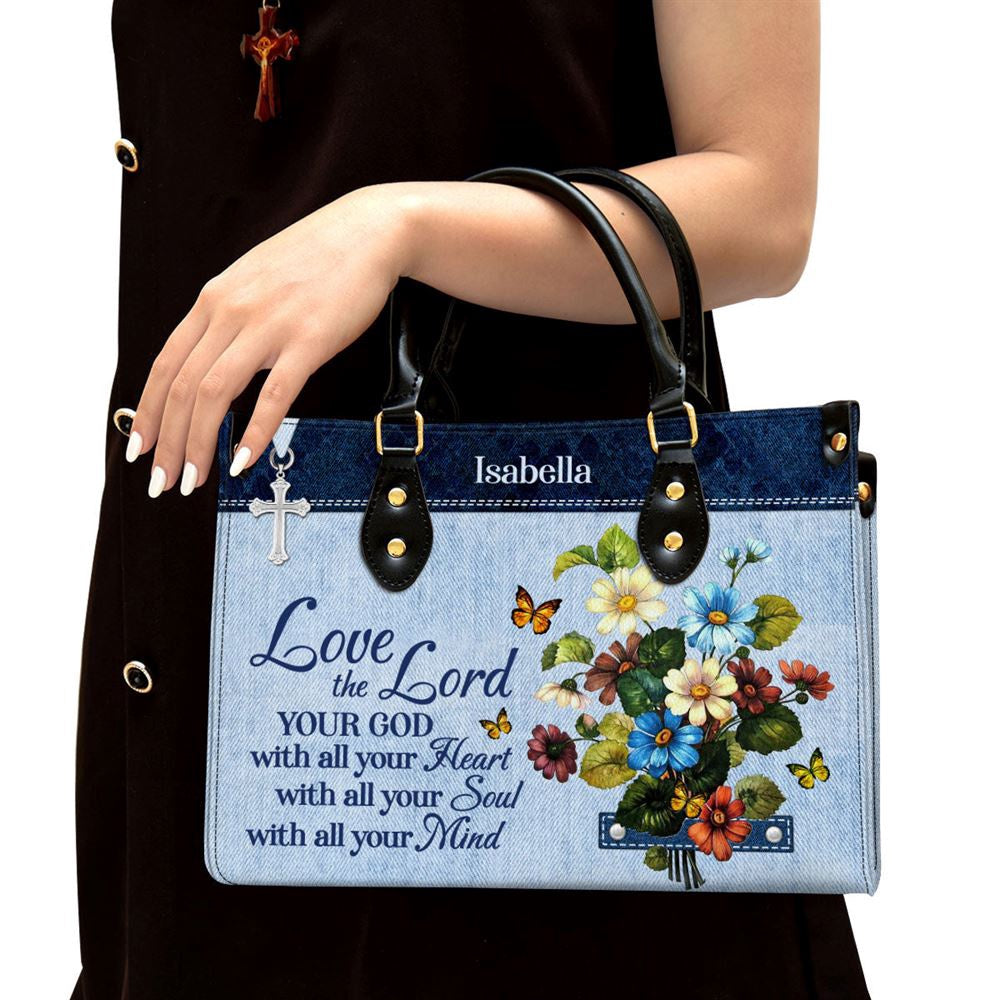 Christian Handbags, Personalized Matthew 2237 Flower Leather Handbag Love The Lord Your God With All Your Heart, Religious Bag, Christian Bag
