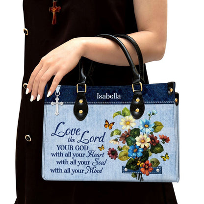 Christian Handbags, Personalized Matthew 2237 Flower Leather Handbag Love The Lord Your God With All Your Heart, Religious Bag, Christian Bag