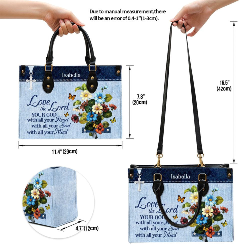 Christian Handbags, Personalized Matthew 2237 Flower Leather Handbag Love The Lord Your God With All Your Heart, Religious Bag, Christian Bag