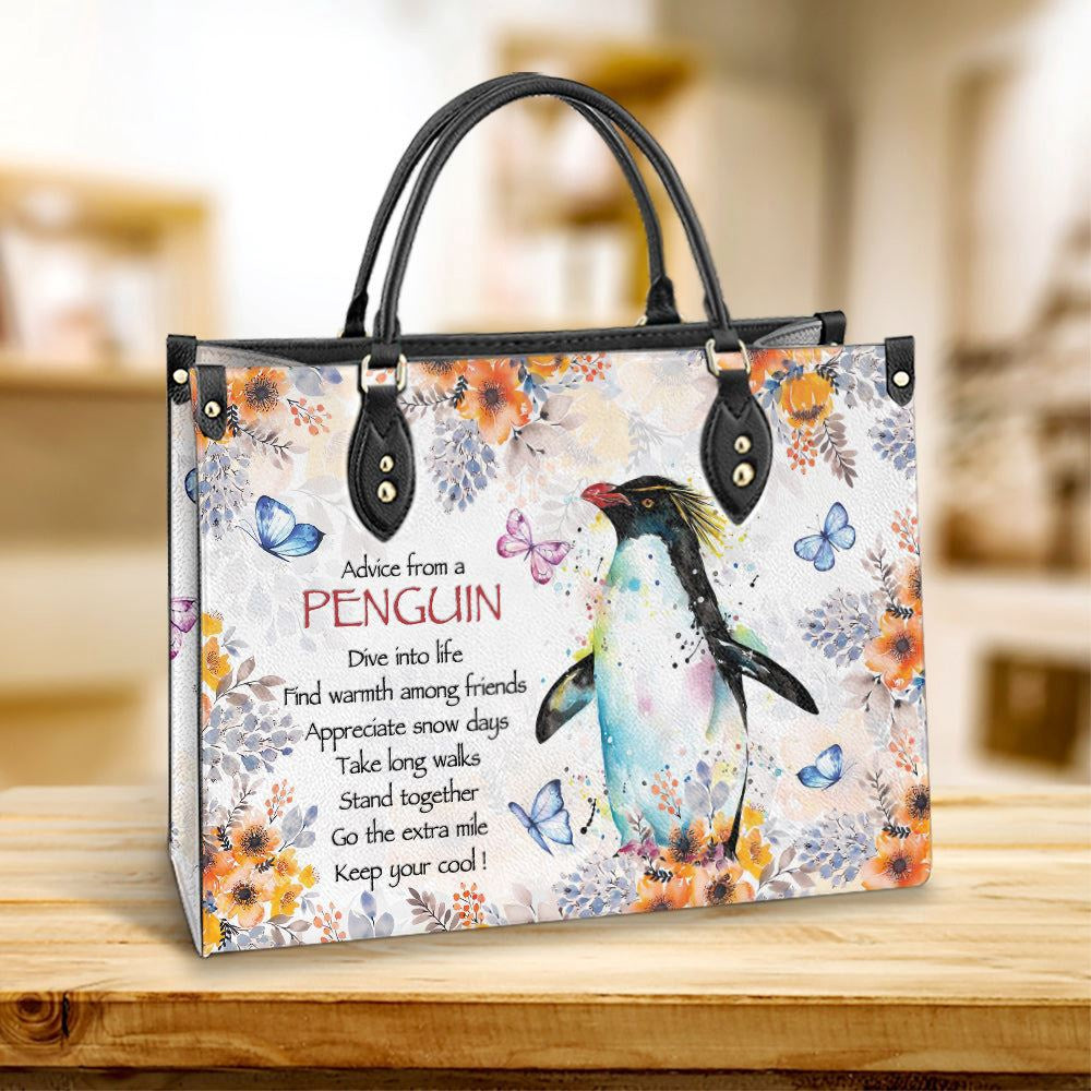 Christian Handbags, Personalized Penguin Watercolor Advice From A Penguin Leather Handbag, Best Gifts For Penguin Lovers, Christian Bag