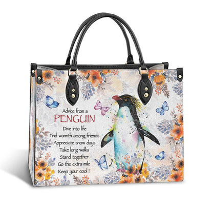 Christian Handbags, Personalized Penguin Watercolor Advice From A Penguin Leather Handbag, Best Gifts For Penguin Lovers, Christian Bag