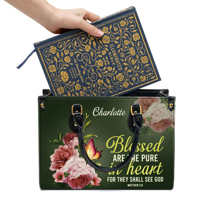 Christian Handbags, Personalized Peony Leather Handbag With Handle Blessed Are The Pure In Heart Matthew 58 Christian Gifts, Christian Bag