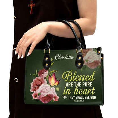 Christian Handbags, Personalized Peony Leather Handbag With Handle Blessed Are The Pure In Heart Matthew 58 Christian Gifts, Christian Bag