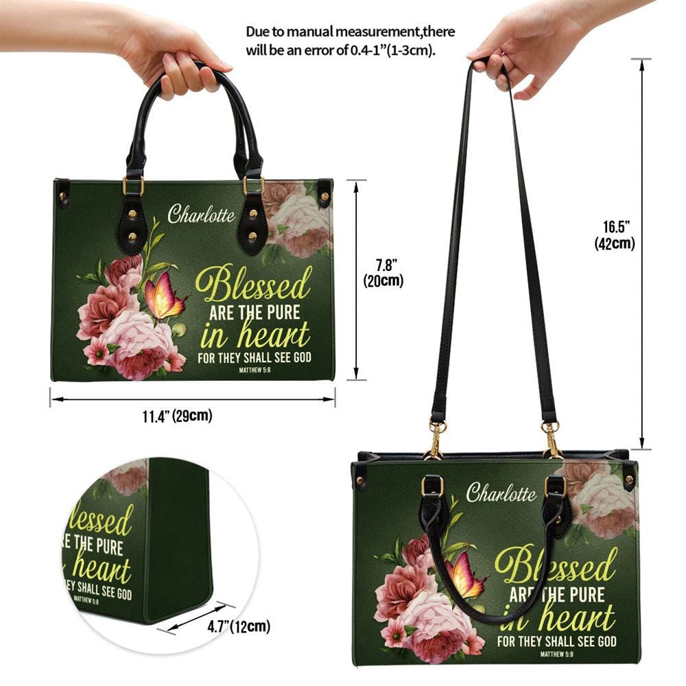 Christian Handbags, Personalized Peony Leather Handbag With Handle Blessed Are The Pure In Heart Matthew 58 Christian Gifts, Christian Bag