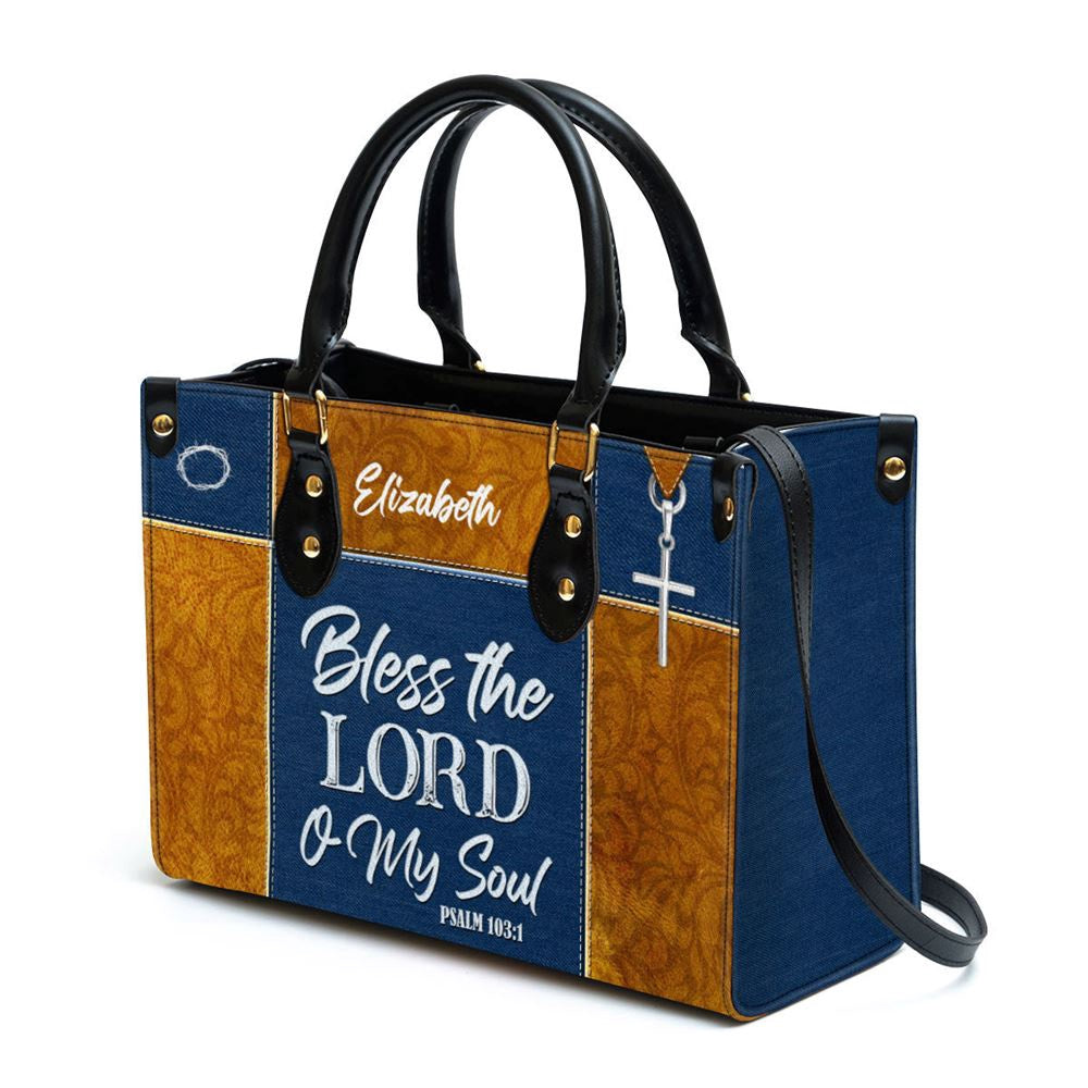 Christian Handbags, Personalized Psalm 1031 Bless The Lord O My Soul Leather Handbag With Handle Christ Gifts Of God, Christian Bag