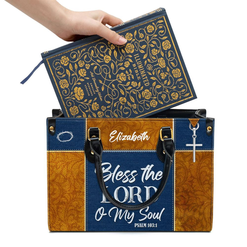 Christian Handbags, Personalized Psalm 1031 Bless The Lord O My Soul Leather Handbag With Handle Christ Gifts Of God, Christian Bag