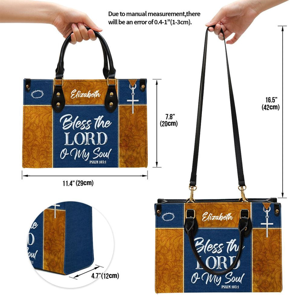 Christian Handbags, Personalized Psalm 1031 Bless The Lord O My Soul Leather Handbag With Handle Christ Gifts Of God, Christian Bag