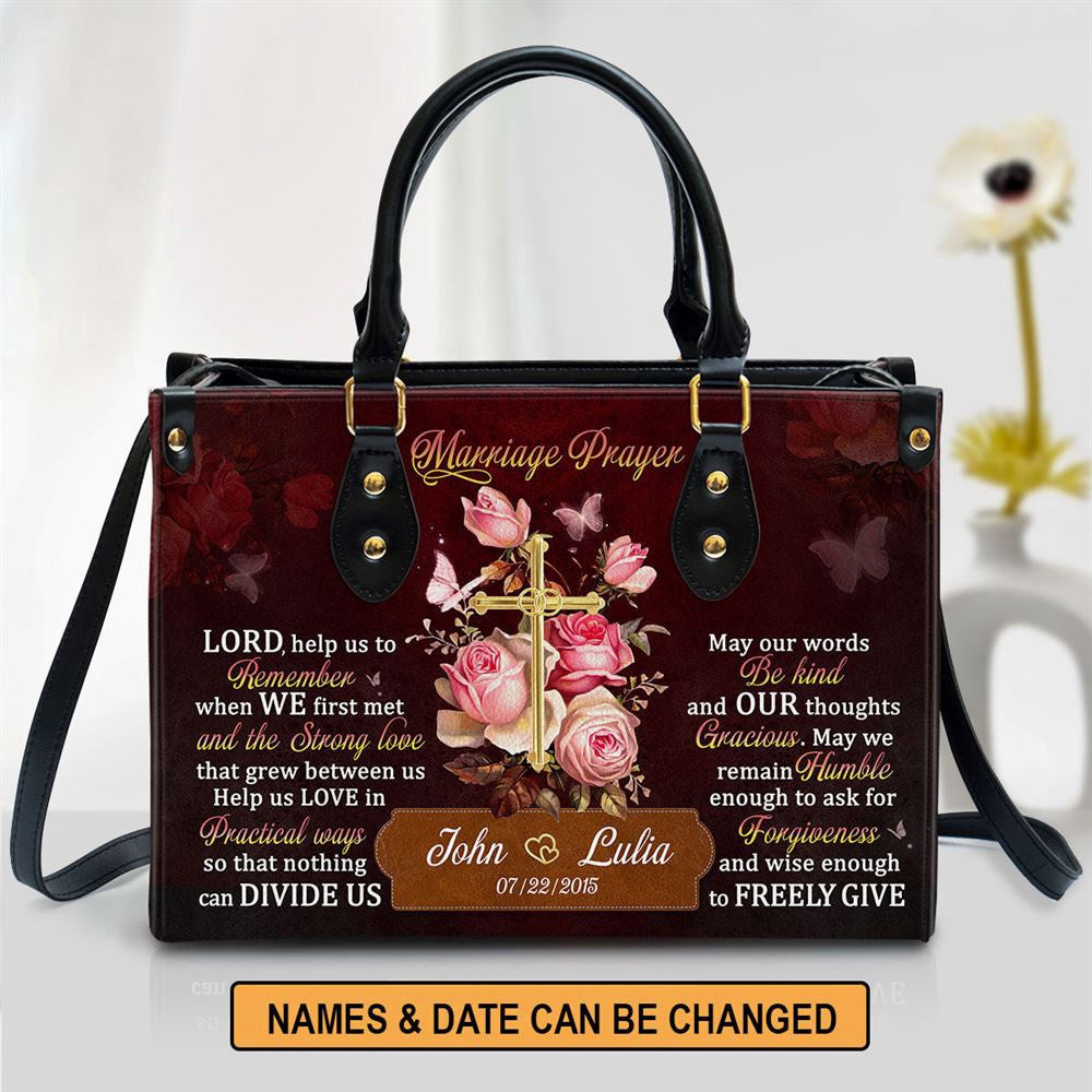 Christian Handbags, Personalized Roses And Cross Marriage Prayer Leather Handbag With Handle Christian Valentine Gifts, Christian Bag