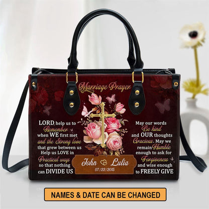 Christian Handbags, Personalized Roses And Cross Marriage Prayer Leather Handbag With Handle Christian Valentine Gifts, Christian Bag