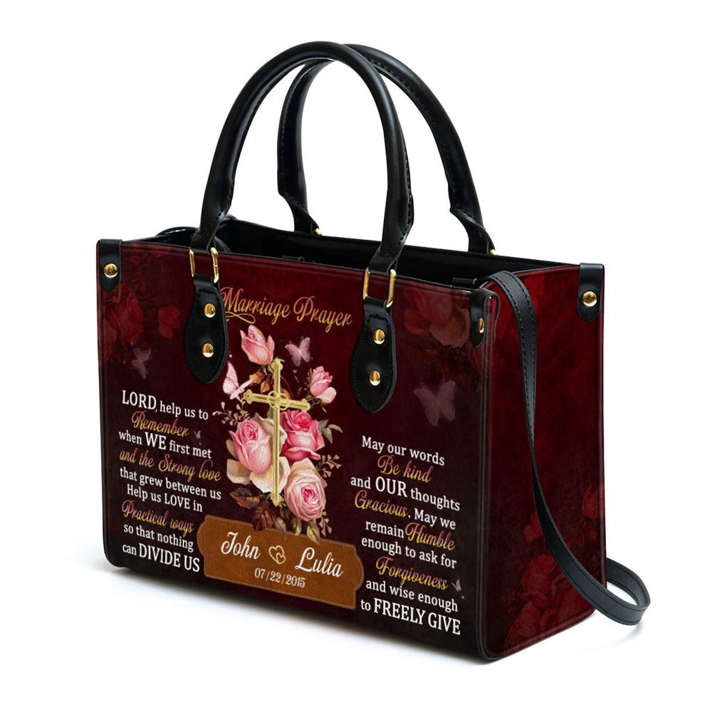 Christian Handbags, Personalized Roses And Cross Marriage Prayer Leather Handbag With Handle Christian Valentine Gifts, Christian Bag