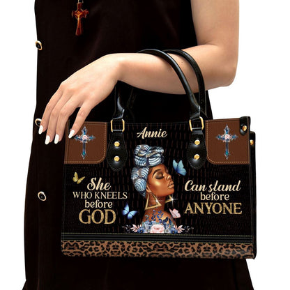 Christian Handbags, Personalized She Who Kneels Before God Can Stand Before Anyone Leather Handbag, Religious Bag, Christian Bag