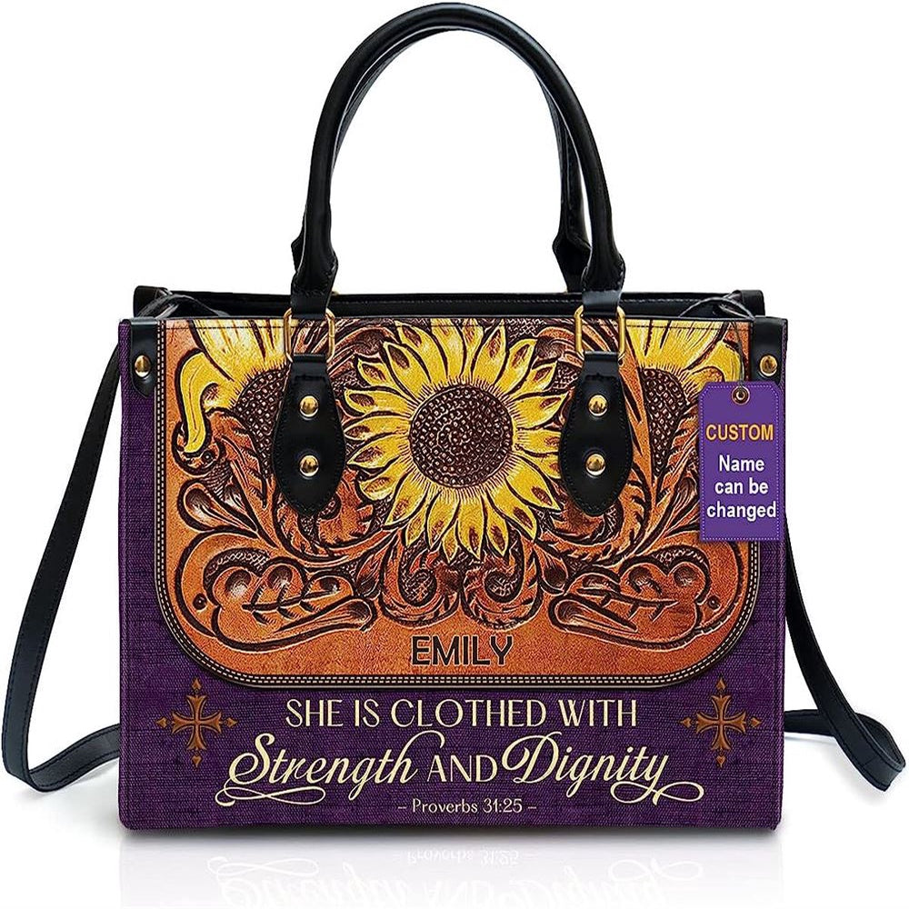 Christian Handbags, Personalized Strength & Dignity Leather Handbag With Handle for Christian Women, Religious Bag, Christian Bag