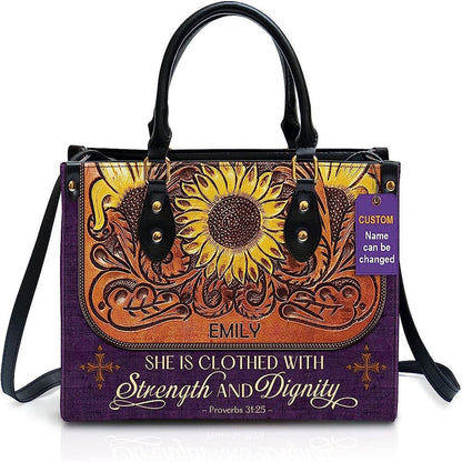 Christian Handbags, Personalized Strength & Dignity Leather Handbag With Handle for Christian Women, Religious Bag, Christian Bag