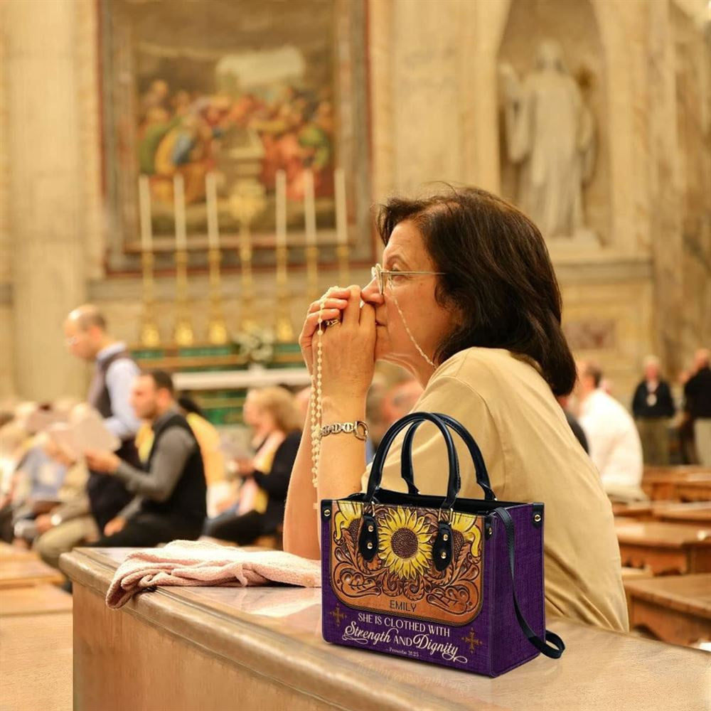 Christian Handbags, Personalized Strength & Dignity Leather Handbag With Handle for Christian Women, Religious Bag, Christian Bag