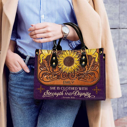 Christian Handbags, Personalized Strength & Dignity Leather Handbag With Handle for Christian Women, Religious Bag, Christian Bag