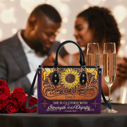 Christian Handbags, Personalized Strength & Dignity Leather Handbag With Handle for Christian Women, Religious Bag, Christian Bag