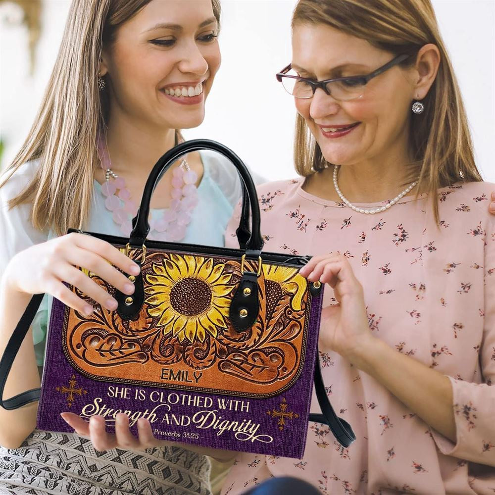 Christian Handbags, Personalized Strength & Dignity Leather Handbag With Handle for Christian Women, Religious Bag, Christian Bag