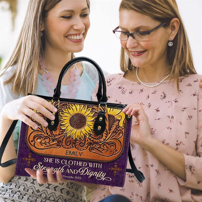 Christian Handbags, Personalized Strength & Dignity Leather Handbag With Handle for Christian Women, Religious Bag, Christian Bag