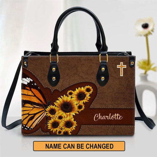 Christian Handbags, Personalized Sunflower Leather Handbag With Handle Leather Handbag For Christian Women, Religious Bag, Christian Bag