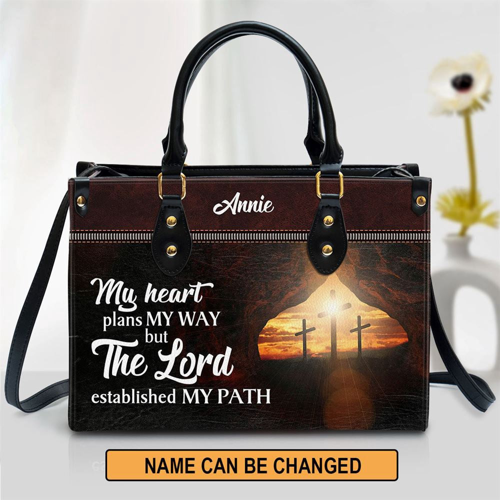 Christian Handbags, Personalized The Lord Established My Path Butterfly Leather Handbag, Religious Bag, Christian Bag
