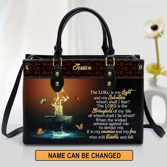 Christian Handbags, Personalized The Lord Is My Light And My Salvation Leather Handbag, Religious Bag, Christian Bag