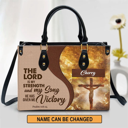 Christian Handbags, Personalized The Lord Is My Strength And My Song Jesus Leather Handbag, Religious Bag, Christian Bag