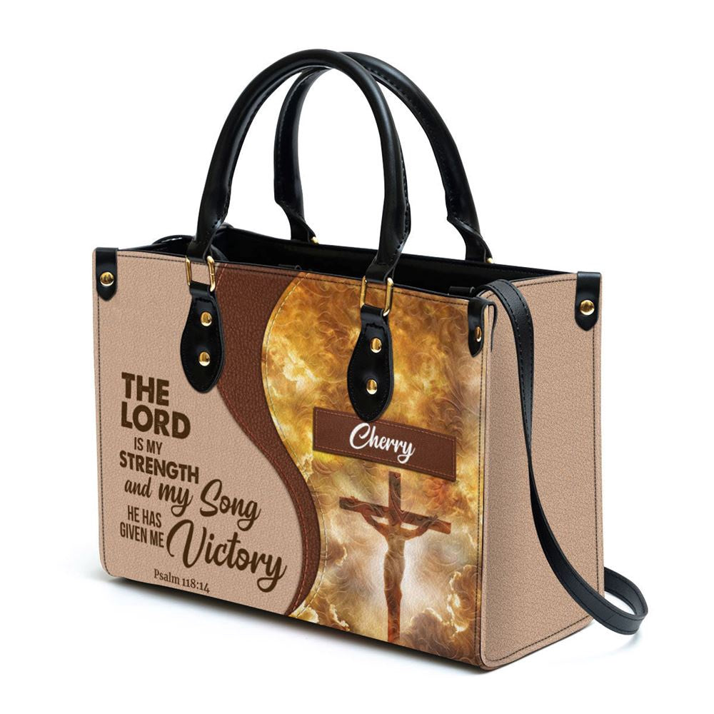 Christian Handbags, Personalized The Lord Is My Strength And My Song Jesus Leather Handbag, Religious Bag, Christian Bag