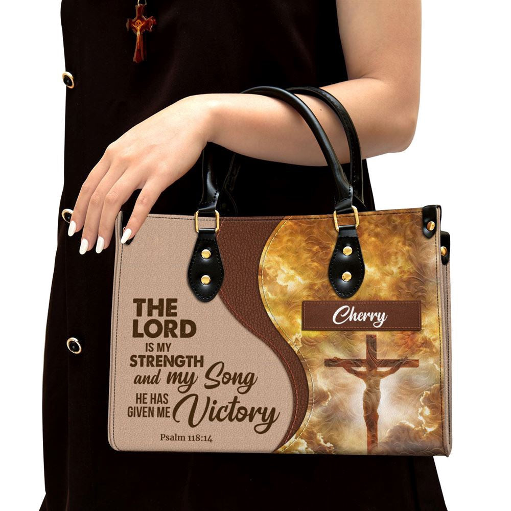 Christian Handbags, Personalized The Lord Is My Strength And My Song Jesus Leather Handbag, Religious Bag, Christian Bag