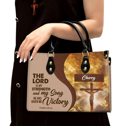 Christian Handbags, Personalized The Lord Is My Strength And My Song Jesus Leather Handbag, Religious Bag, Christian Bag